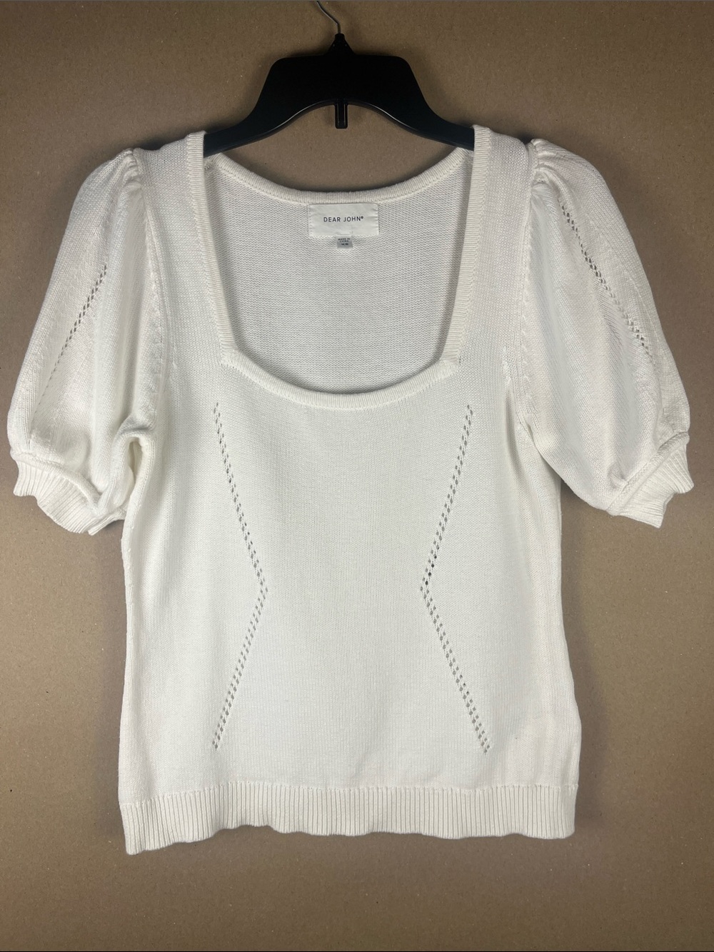 Dear John White Cotton Knit Puff Sleeve Sweater Top XS Clean Girl Quiet Luxury
